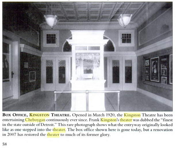 Kingston Theatre - FROM THE BOOK CHEBOYGAN BY MATTHEW J FRIDAY